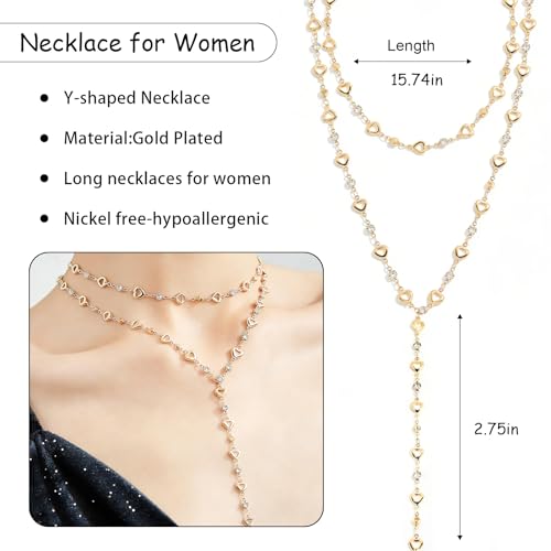 Necklace for Women, Dainty Long 14K Gold Y-Shaped Necklace Jewelry Trendy Beaded Layered Chain Drop Necklaces Jewelry Women Gifts - style: Clavicle Chain-Double Layered