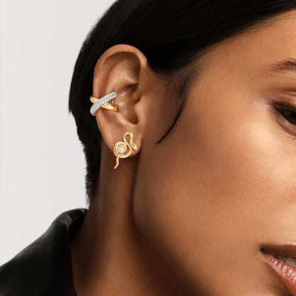 Sparkle Ear Cuff for Women, Non Piercing Single | 14K Gold Plated Brass, Clear Cubic Zirconia Accents, Fixed 3.8-3.9 mm Opening, Single Non-Piercing Cuff For Ear Stacks - style: Cross Sparkle