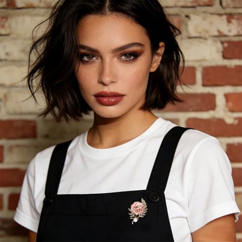 Handmade Elegant Red Rose Flower Brooch Pin for Women Crystal Pearl Fabric Flower Lapel Pin Dress Suit Accessories - color: Pink A