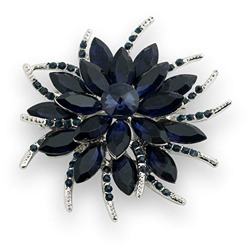 seven wolves Women's Austrian Crystal Brooch Wedding Flower Leaf Bouquet Brooch - color: Dark Blue A