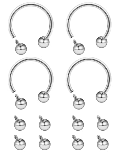 Lcolyoli 16g Septum Rings Internally Threaded Surgical Steel Septum Jewelry Lip Rings Hoop Labret Jewelry Horseshoe Earrings Daith Piercing Jewelry for Women Men - color: 16g,Inner diameter:8mm,silvertone