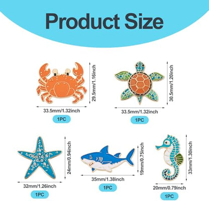 Pandahall 5Pcs Ocean Animal Cute Alloy Enamel Brooches Cartoon Marine Life Badges Turtle Whale Lapel Pins Brooch for DIY Clothes Backpack Hats Craft
