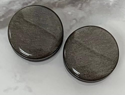 PAIR of Stunning Silver Obsidian Organic Natural Stone Double Flare Plugs - Gauges - Body Jewelry - size: 1/2" (12mm)
