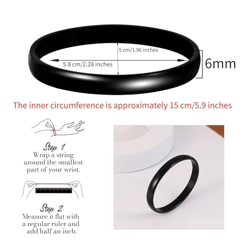 Womens 6MM Stainless Steel Brecelet Plain Polished Finish Cuff Bangle - color: 4-Black