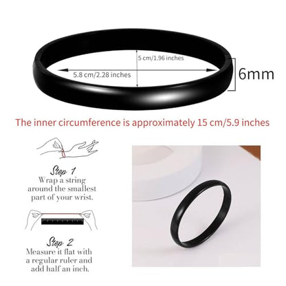 Womens 6MM Stainless Steel Brecelet Plain Polished Finish Cuff Bangle - color: 4-Black