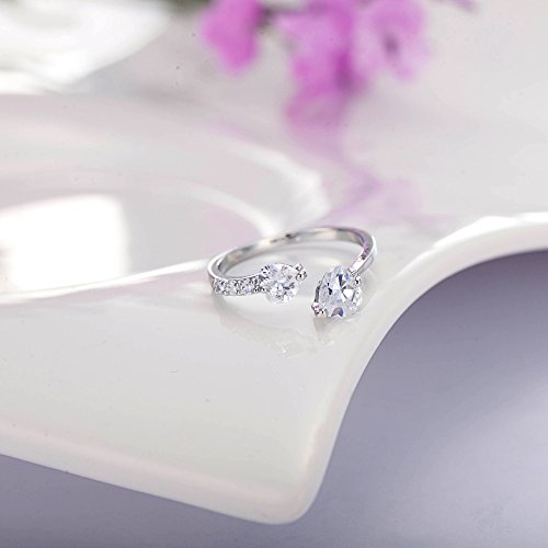 hsiyyecg Sliver/Gold Plated Double Heart Eternity Ring Shiny Cubic Zirconia Crystal Engagement Wedding Band Promise Ring Open Adjustable Statement Rings for Women(Sliver) - color: silver