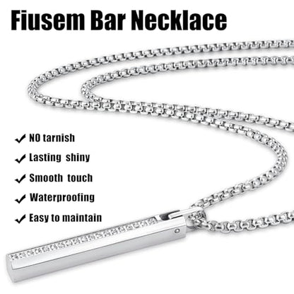 Fiusem Pendant Necklace for Men, Stainless Steel Bar Chain | Silver Tone/14k Gold Plated/Black Mens Pendant Necklaces with 2.5mm Box Chain, Jewelry Gifts 18-28 Inch - color: silver, size: 22 Inches, style: Clasp Diamond Rectangle