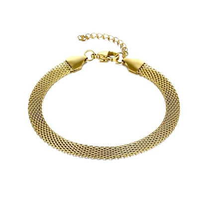 kelistom 925 Sterling Silver Bracelets for Women Teens, Love Heart Charm Chain Bracelet Bangle Fashion Jewelry Gifts - color: knit mesh-14K gold