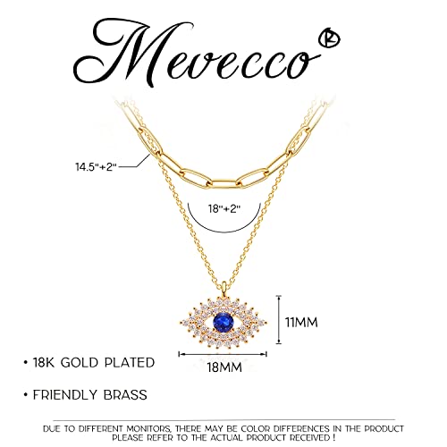 MEVECCO Dainty Pendant Layered Necklaces for Women | 18K Gold Plated Brass, 2-Piece Set With A Choker-Length Upper Layer, Wear Together Or Separately, Refined Everyday Style - style: Layer Blue Eyes