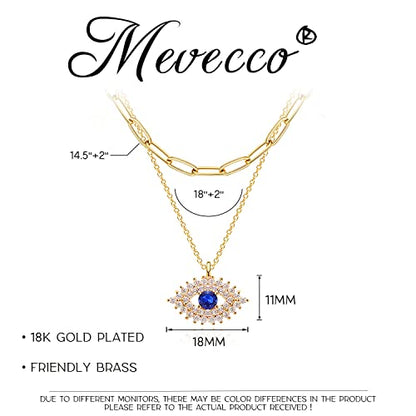MEVECCO Dainty Pendant Layered Necklaces for Women | 18K Gold Plated Brass, 2-Piece Set With A Choker-Length Upper Layer, Wear Together Or Separately, Refined Everyday Style - style: Layer Blue Eyes