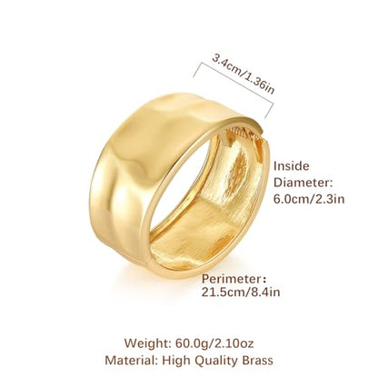 HZMAN Chunky Gold Cuff Bracelets for Women Thick Wide Bangle Bracelet Hammered Open Hinge Wrist Cuff Bracelet Jewelry Gift - color: 01.Hammered Gold