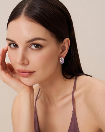 Small Twist Interlock Chunky 18K gold plated Gemstone Natural Stone (Brown, Green, Pink, White) Statement Earrings for Women by SNGIA, Dainty Love Knot Tiger Eye Amber Jade Tourmaline Bold Handmade Exaggerated Dome Retro Rounded Button Half Ball Trendy Bo