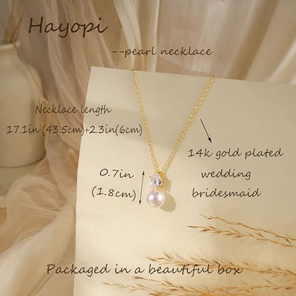 Pearl Necklaces for Women,Dainty Gold Pendant Necklaces Waterproof Jewelry | 14K Gold Plated Pearl Necklaces,Dainty Elegant Wedding Necklace,Small Cute Adjustable Minimalist Necklace,Non Tarnish Jewelry - color: GOLD-13