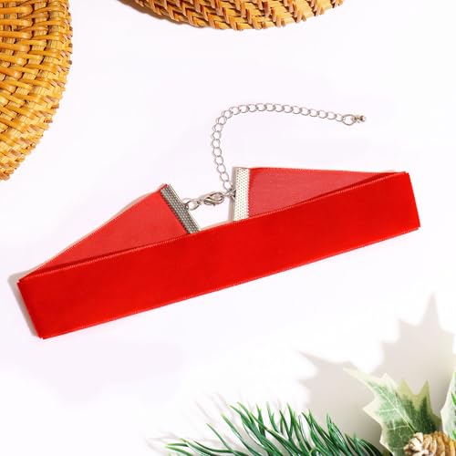 Velvet Choker Necklace for Women Goth Halloween Y2K Ribbon Collar Set - color: 2.54cm-12pcs-red