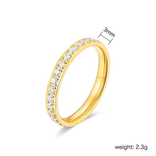 Jude Jewelers 3mm Stainless Steel Cubic Zircon Filled Stackable Eternity Wedding Band Ring - color: Gold