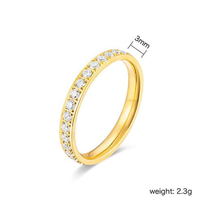 Jude Jewelers 3mm Stainless Steel Cubic Zircon Filled Stackable Eternity Wedding Band Ring - color: Gold