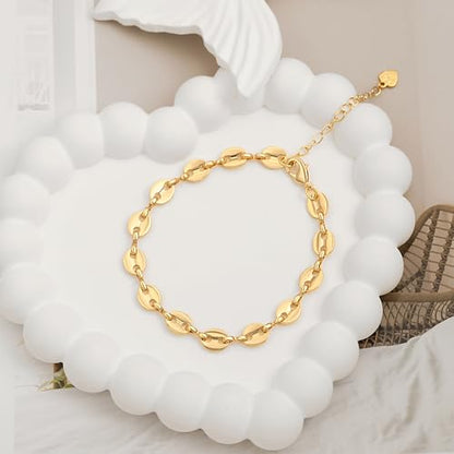 SOFYBJA 18k Gold Plated Personalized Chunky Cuban Oval Link Chain Bracelets for Men Toggle Rope Bracelet Jewelry for Women - style: Pig Nose Coffee Bean Chain Link Bracelet