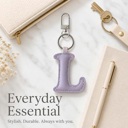 Initial Letter Keychain,Stainless Steel,Colorful Faux Leather Keyring for Backpack,Purse,Car Keys,Gift for Men Women - color: L