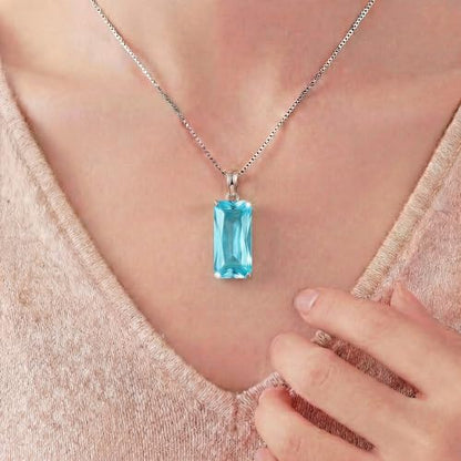 8mm x 16mm Square Birthstone Pendant Necklace – Fashion charming Sterling Silver Gift for women - color: March