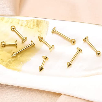 BLISI G23 Solid Titanium Eyebrow Piercing Jewelry, Gold Black Rose Gold Silver Pink Rainbow Eyebrow Rings 16G Curved Barbell,Tiny Vertical Labret Lip Jewelry Rook Piercing Jewelry for Women and Men - color: Gold 3