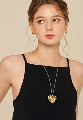 PEARLADA 18k Gold Plated Chain Long Necklace, Boho Sweater Necklace for Women, Geometric Pendant Y Necklace - color: Heart
