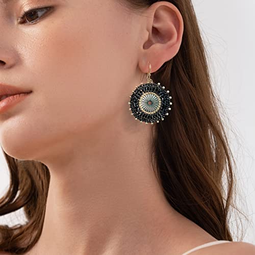 Colorful Bead Earrings For Women Summer Beach Handmade Bead Earrings Bohemia Hoop Dangle Earring For women - color: Black