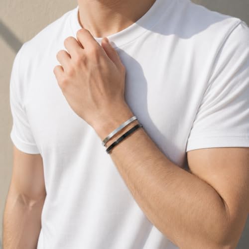 Stainless Steel Mens Cuff Bracelet-Open Metal Cuff Bangle Bracelets for Men,Mens Bracelet Jewelry Gift - color: black