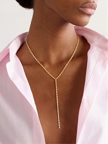 Lariat Gold Necklace for Women, Dainty Long Necklaces 14k Gold Plated Y-Shaped Layered Drop Necklaces for Women Trendy Simple Gold Jewelry for Prom Vacation Gifts - color: Long Y Necklace-Gold