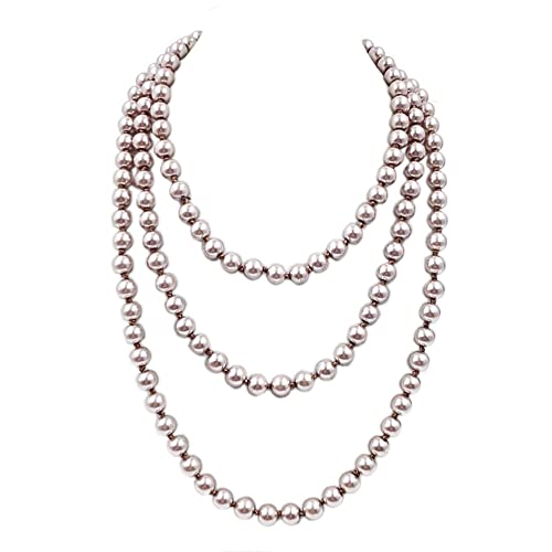 1920s Long Fake Pearls Strand Necklace Layered Retro Vintage Imitation Round Beaded Ball for Women Flapper Party Halloween Jewelry Mother's Day Gift - color: Champagne