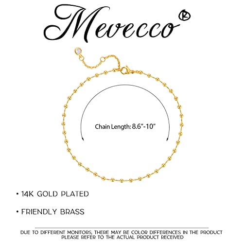 MEVECCO Anklet for Women Gold Chain 14K Gold Plated Dainty Boho Beach Summer Simple Foot Jewelry Ankle Bracelet - style: Ball Small