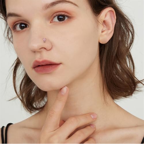 18G Little Devil Heart Lip Ring Stainless Steel Cubic Zirconia Labret Jewelry for Monroe Medusa Tragus Nose Conch Helix Hypoallergenic Cartilage Earring Stud Bar Body Jewelry for Women - color: Pink