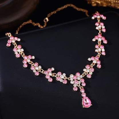 Crystal Crown and Tiara Jewelry Set for Women Bride with Necklace Earrings | Metal Rhinestone Royal Queen Princess Jewelry Set Wedding Quinceanera Pageant Prom Birthday Halloween Party Costume Gift - color: Style E-Pink