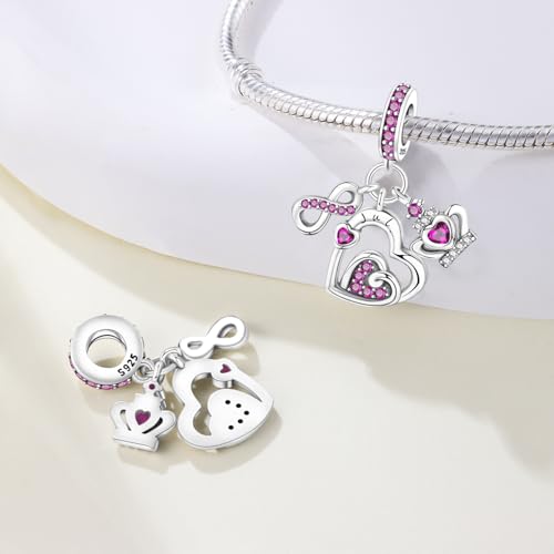 3PCS Birthstone Stone Charms for Charms Bracelet 925 Sterling Silver Infinity Love Heart Crown Dangle Charms Spacer Stopper Beads for Bracelets and Necklaces, Birthday Mother's Day Christmas Gifts For Women. - color: 07 Jul. 3PCS