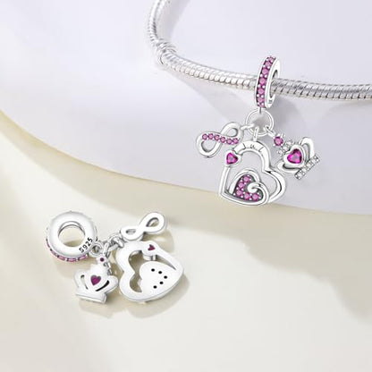 3PCS Birthstone Stone Charms for Charms Bracelet 925 Sterling Silver Infinity Love Heart Crown Dangle Charms Spacer Stopper Beads for Bracelets and Necklaces, Birthday Mother's Day Christmas Gifts For Women. - color: 07 Jul. 3PCS