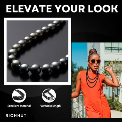 Women's Long Pearl Necklace - Natural Cultured Pearls - Luxurious 8mm Strand Pearls - 1920s Timeless Elegance - Great for Wives, Girlfriends, Sisters, and Besties - Length 60In/71In - color: Midnight Black, size: 60In