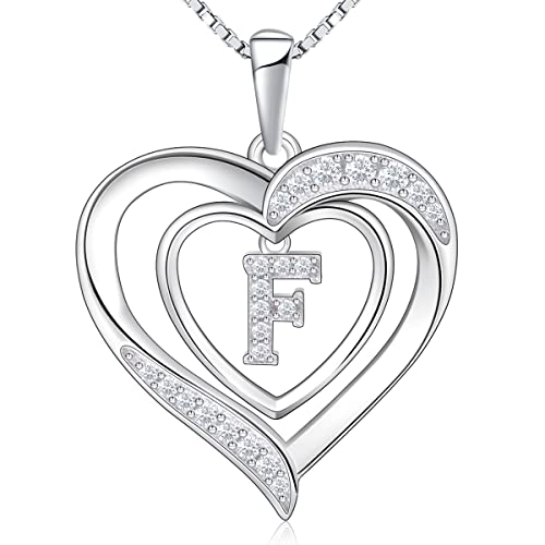 RIVIKO Heart Initial Necklace for Women, 925 Sterling Silver Letter Pendant,Personalized Charm Alphabet Jewelry Valentines Mother's Day Anniversary Christmas Birthday Gifts for Women Her Mom Wife - color: Letter-F