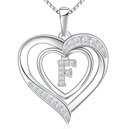 RIVIKO Heart Initial Necklace for Women, 925 Sterling Silver Letter Pendant,Personalized Charm Alphabet Jewelry Valentines Mother's Day Anniversary Christmas Birthday Gifts for Women Her Mom Wife - color: Letter-F