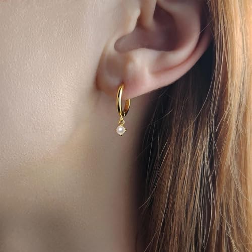 Gold Opal Huggie Earrings for Women, Minimalist Small Hoop Earrings with Zircons - color: gold C