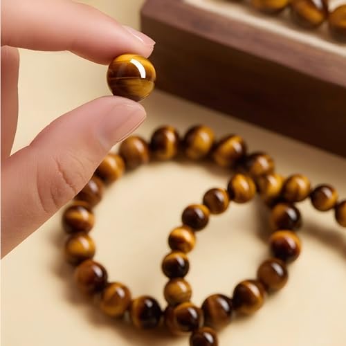 Natural Tiger Eye Stone Bracelet, 8-12mm Healing Energy Gemstone Beads, Elastic Stretch Design for Yoga and Meditation - size: 8MM