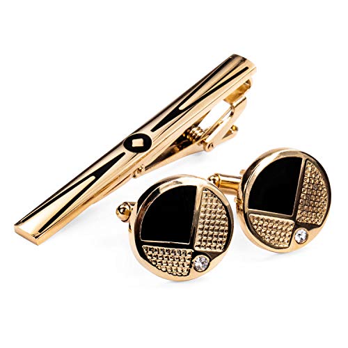 Barry.Wang Mens Cufflinks Tie Clip French Stylish Cuff Links Wedding Shirts Cuff Buttons Elegant Gift Necktie Pin - style: A Gold Round