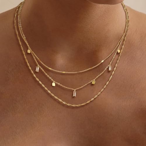 Layered Necklaces for Women, Dainty Gold Necklace Stack 14k Gold Plated Layering CZ Chain Choker Necklaces for Women Trendy Simple Non Tarnish Gold Necklaces Set Fashion Bridal Prom Jewelry - color: set1