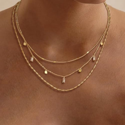 Layered Necklaces for Women, Dainty Gold Necklace Stack 14k Gold Plated Layering CZ Chain Choker Necklaces for Women Trendy Simple Non Tarnish Gold Necklaces Set Fashion Bridal Prom Jewelry - color: set1