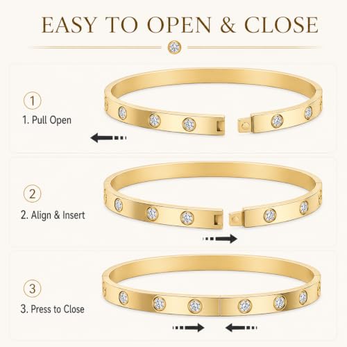 Friendship Love Bracelet for Women, 18K Gold Plated Titanium Steel Cuff - color: Gold, size: Zircon 6.5''