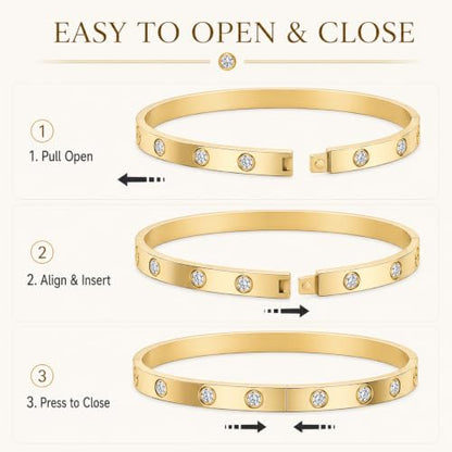 Friendship Love Bracelet for Women, 18K Gold Plated Titanium Steel Cuff - color: Gold, size: Zircon 6.5''