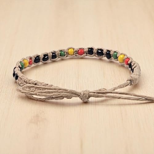 BlueRica Hemp Anklet with Glass Beads - style: Rasta