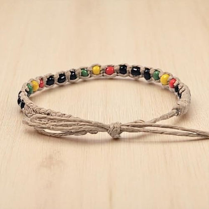 BlueRica Hemp Anklet with Glass Beads - style: Rasta