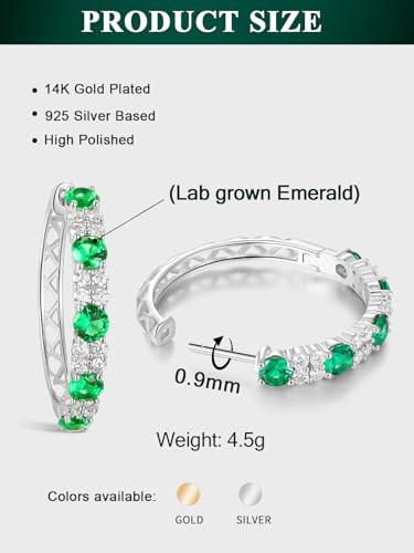 Women's Huggie Hoops with Birthstone 925 Sterling Silver Huggie Stud Hypoallergenic 14K Gold Plated Moissanite Earrings -Emerald Sapphire Ruby Hoop Earrings, Size 20 25mm - color: A -Emerald Silver, size: 20mm (0.78 Inch)