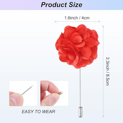 M METERXITY Flower Lapel Pins for Men, Boutonnieres Pin Camellia Flower Groom Boutonnieres for Wedding/Graduation - color: Bright Red