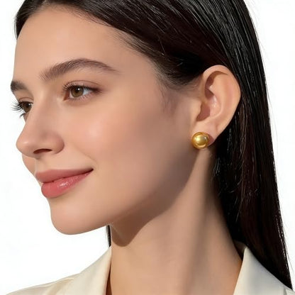 Gold & Brown Faux Pearl Stud Earrings, S925 Silver Posts Hypoallergenic for Women - color: Gold, size: 14mm