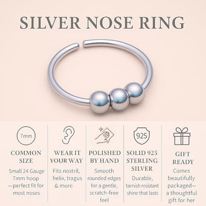 Jolliz Beaded Nose Rings Hoops – 24 Guage Nose hoops Handmade with Classic Design, Hypoallergenic Nose Rings for Women, Nose Piercings for Stylish Everyday Wear - color: Silver